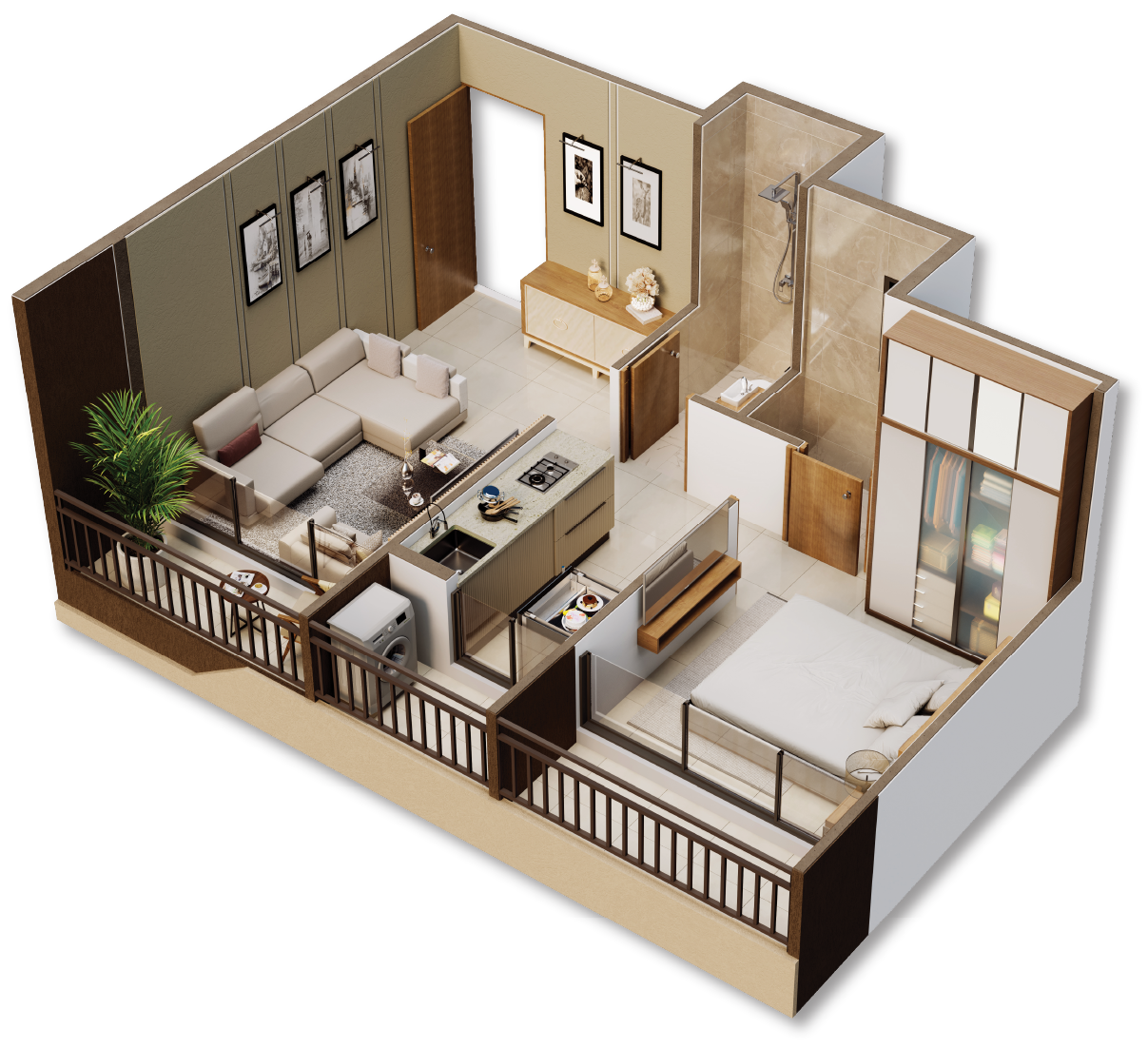 1 BHK Apartment Isometric View